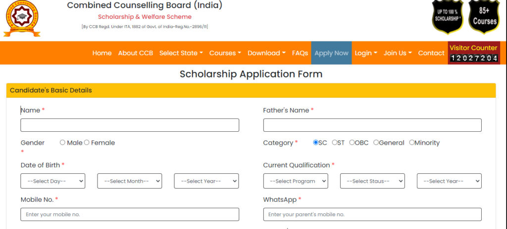 Process To Apply Online Under CCB Scholarship