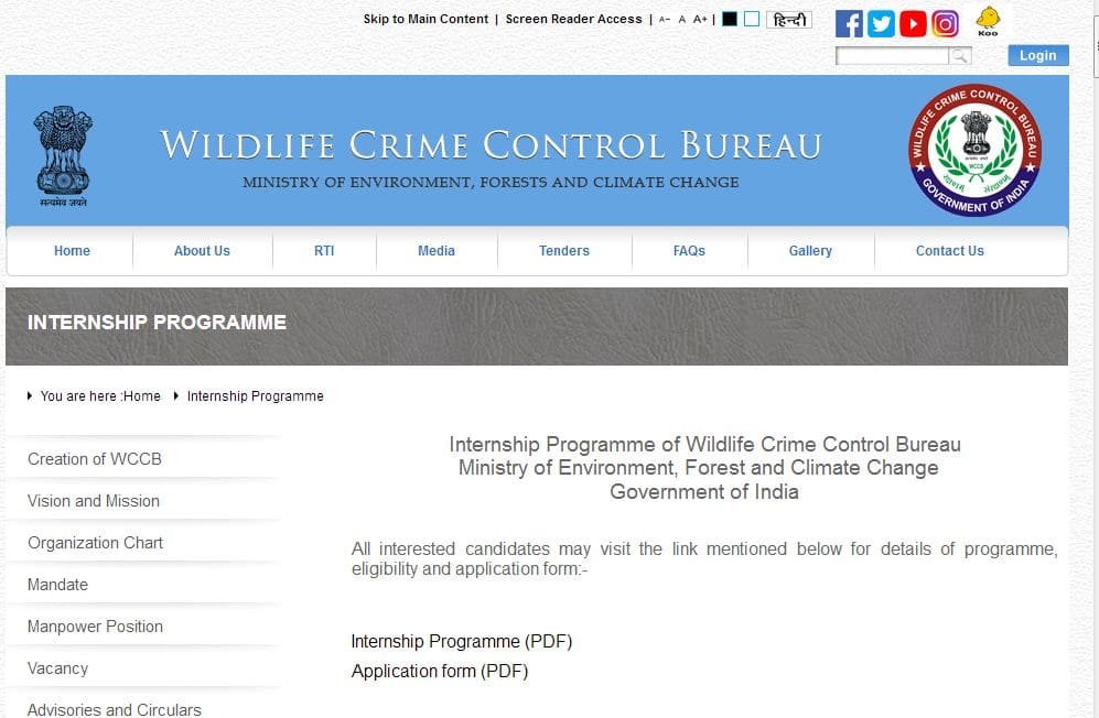 Process To Apply Online Under Wildlife Crime Control Bureau Internship