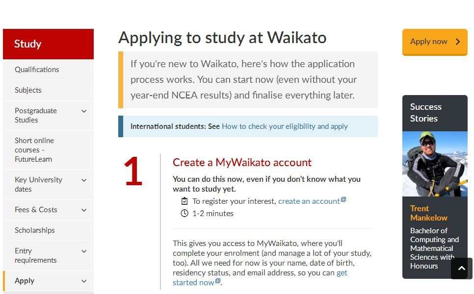 Process To Apply Online Under University of Waikato Scholarship 