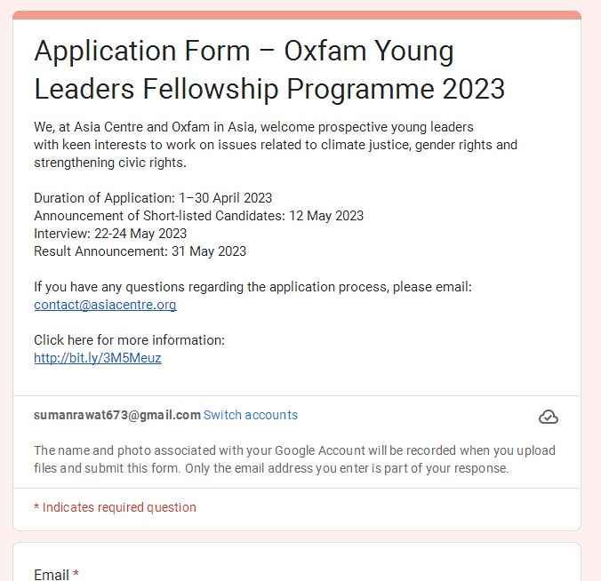 Process To Apply Online Under Oxfam Young Leaders Fellowship 