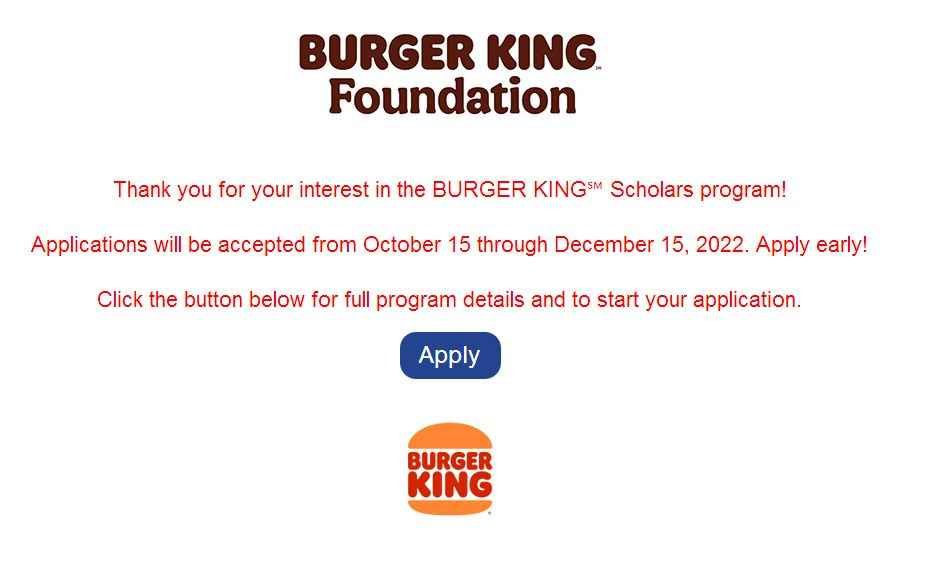 Burger King Scholarship 2023 Application, Winners & Deadline