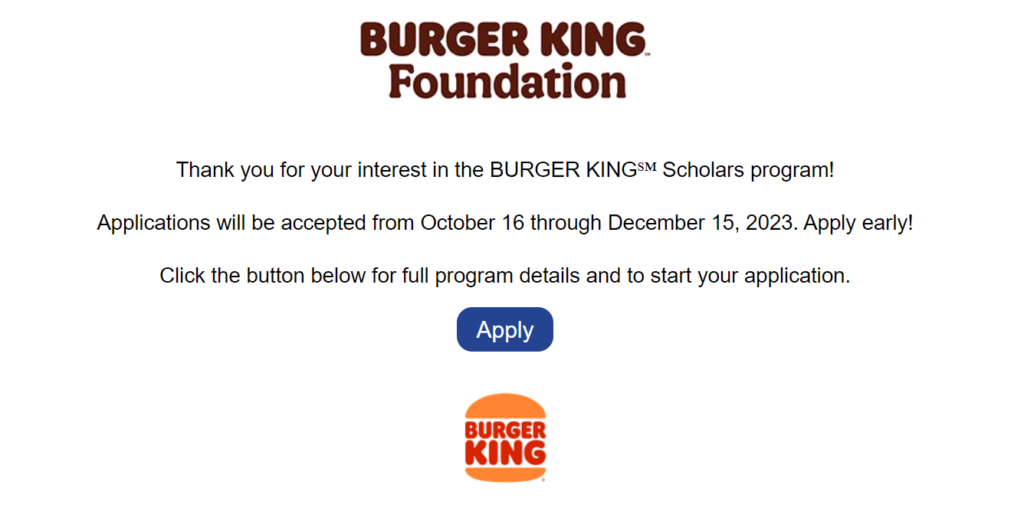 Burger King Scholarship 2024 Application, Winners & Deadline